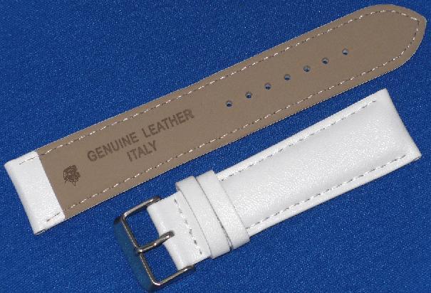 WATCH BAND GENUINE LEATHER WHITE 20MM PLAIN,PADDED,Stitched