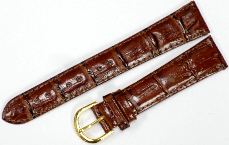Watch Band Genuine Leather Alligator Grain Brown Padded,Stitched 20mm  Long