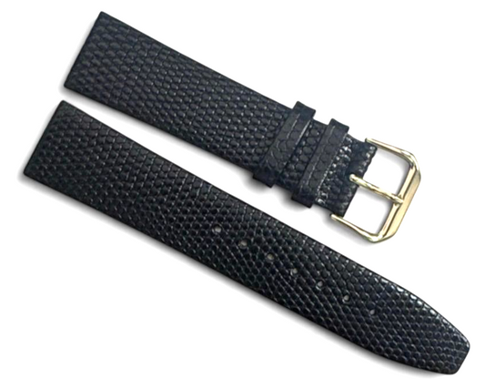 20mm Kreisler Lizard Grain Black Leather Watch Band with gold buckle