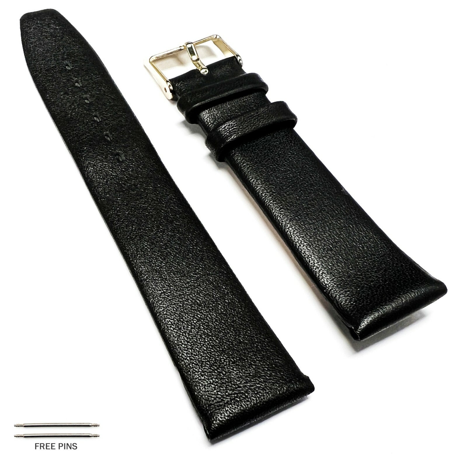 20 MM Extra Long Flat Plain Black Genuine Leather Watch Band Lot of 6 Bands