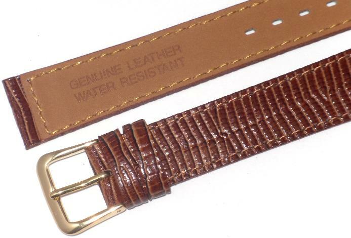Watch Band Brown Genuine Leather Lizard Grain Flat, Stitched 14mm ( A1 Quality)