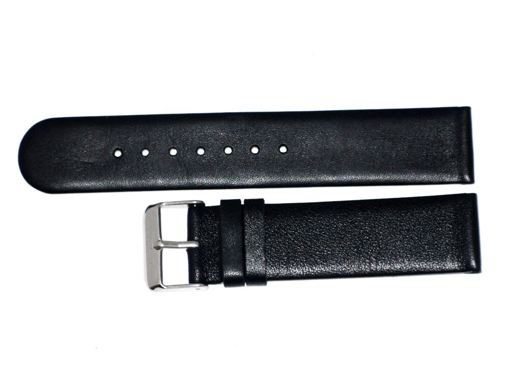 Watch Band Plain Black Genuine Leather (Flat) 20MM  for Men Watches