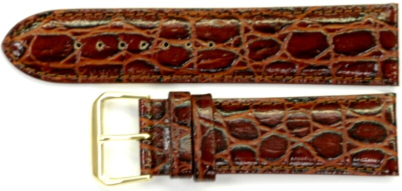 A1,Watch Band Genuine Leather Crocodile Grains Dark Brown 24mm Padded,Stitched