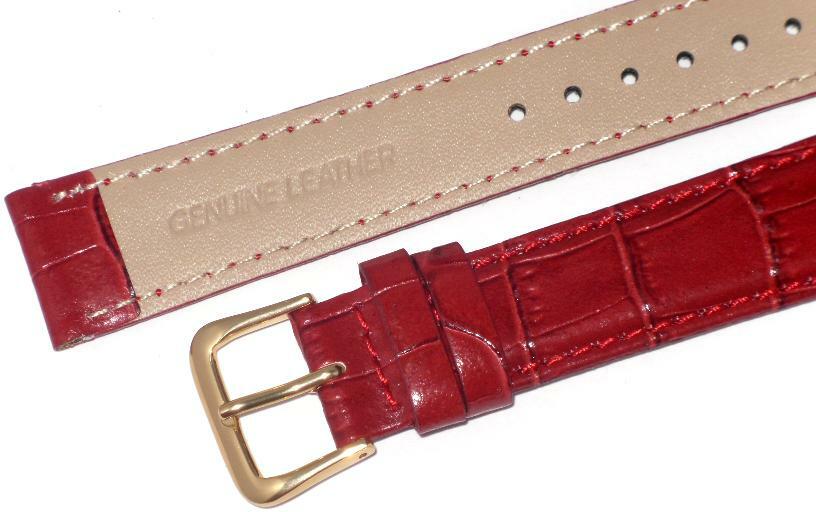 Watch Band Genuine Leather Red Alligator Grain,Padded,Stitched 20mm (A1 Quality)