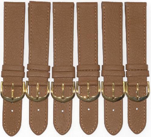 Lot of 6 Watch Bands Flat Genuine Leather 18mm,20mm L.Brown (Tan) ( A1 Quality)