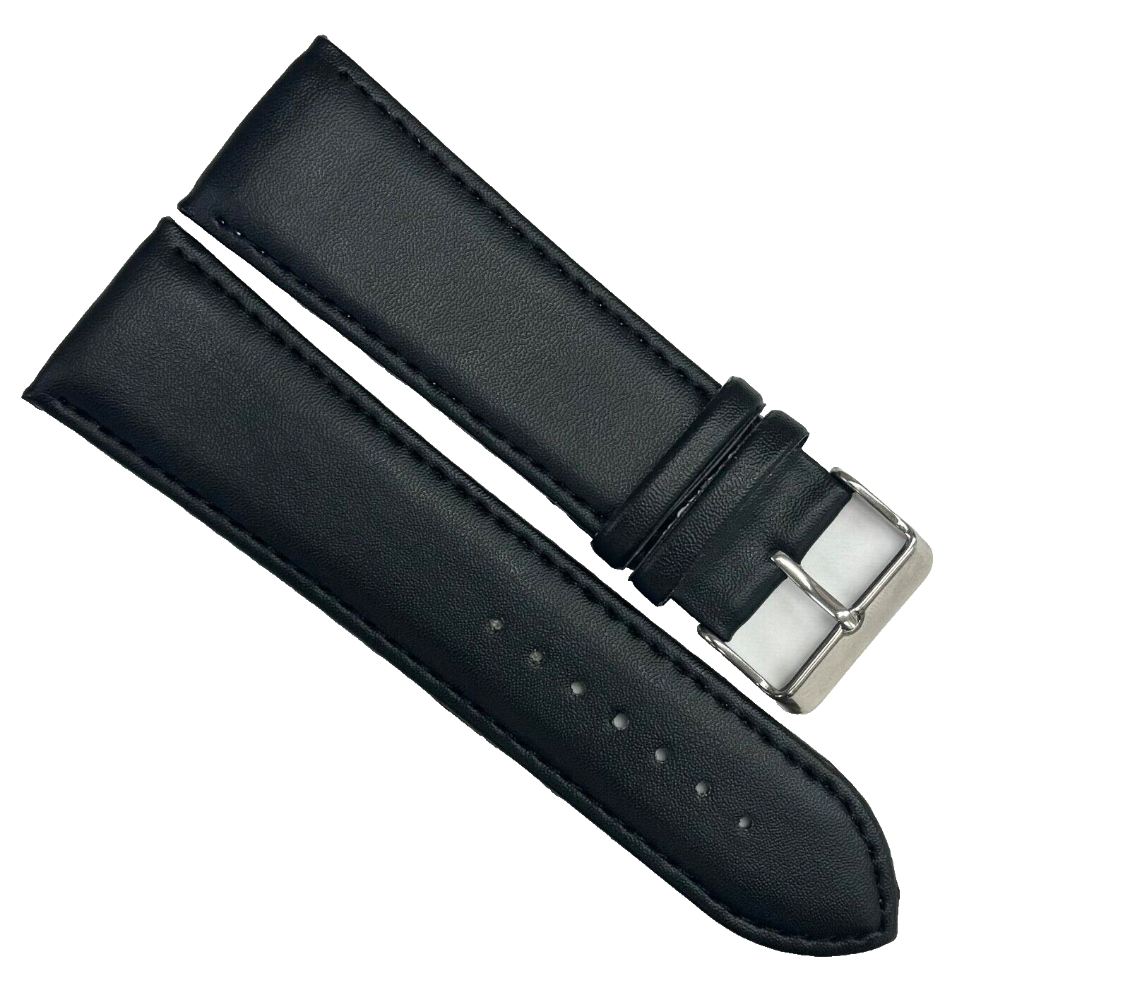 Watch Band Genuine Leather Black Grain 28mm Flat, Stitches (A1 Quality)