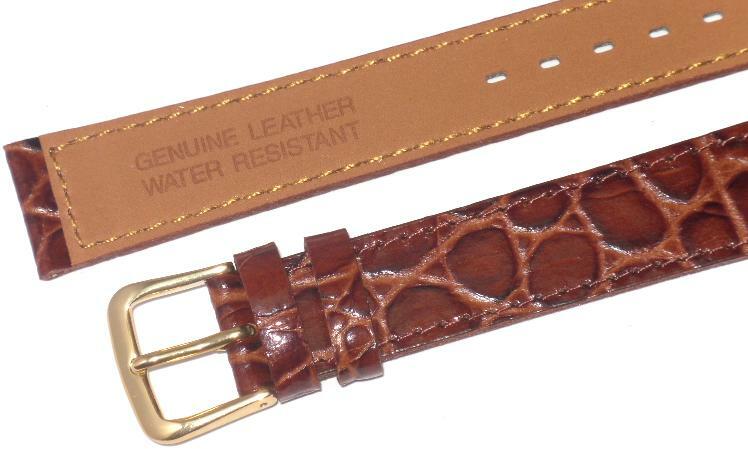 Watch Band Brown Genuine Leather Crocodile Grain Flat,Slim 8mm( A1 Quality)