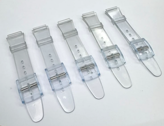 SET OF 5 17MM Plastic PVC Watch Band Flat Clear White without Pins
