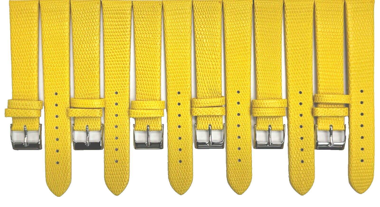 Lot of 6 Watch Bands Genuine Leather Lizard Grain YELLOW Flat 18mm