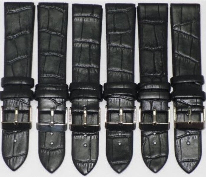 Lot of 6 Watch Band Genuine Leather Alligator Grain Black Flat 24mm Best Quality