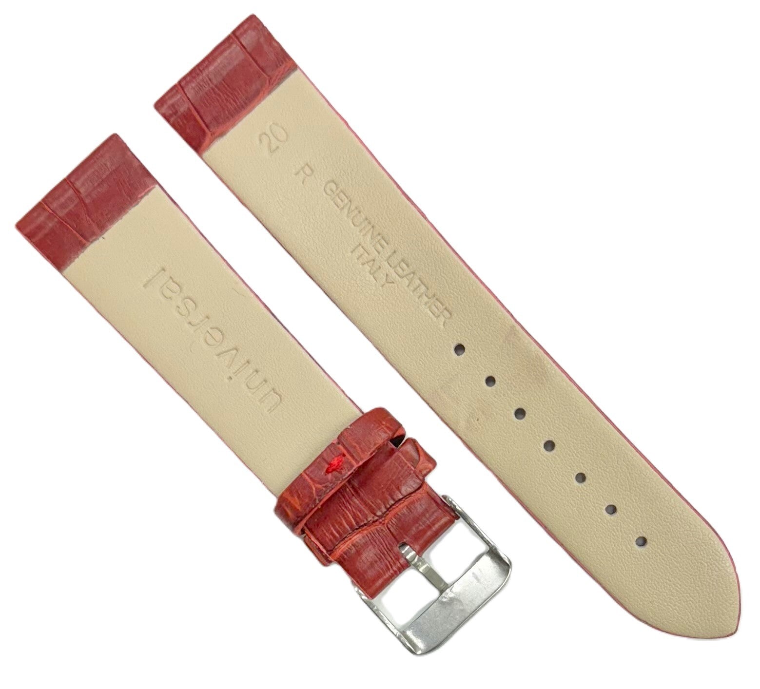 Watch Band Genuine Leather, Alligator Grain, Flat & Unstitched, Maroon  12-24mm