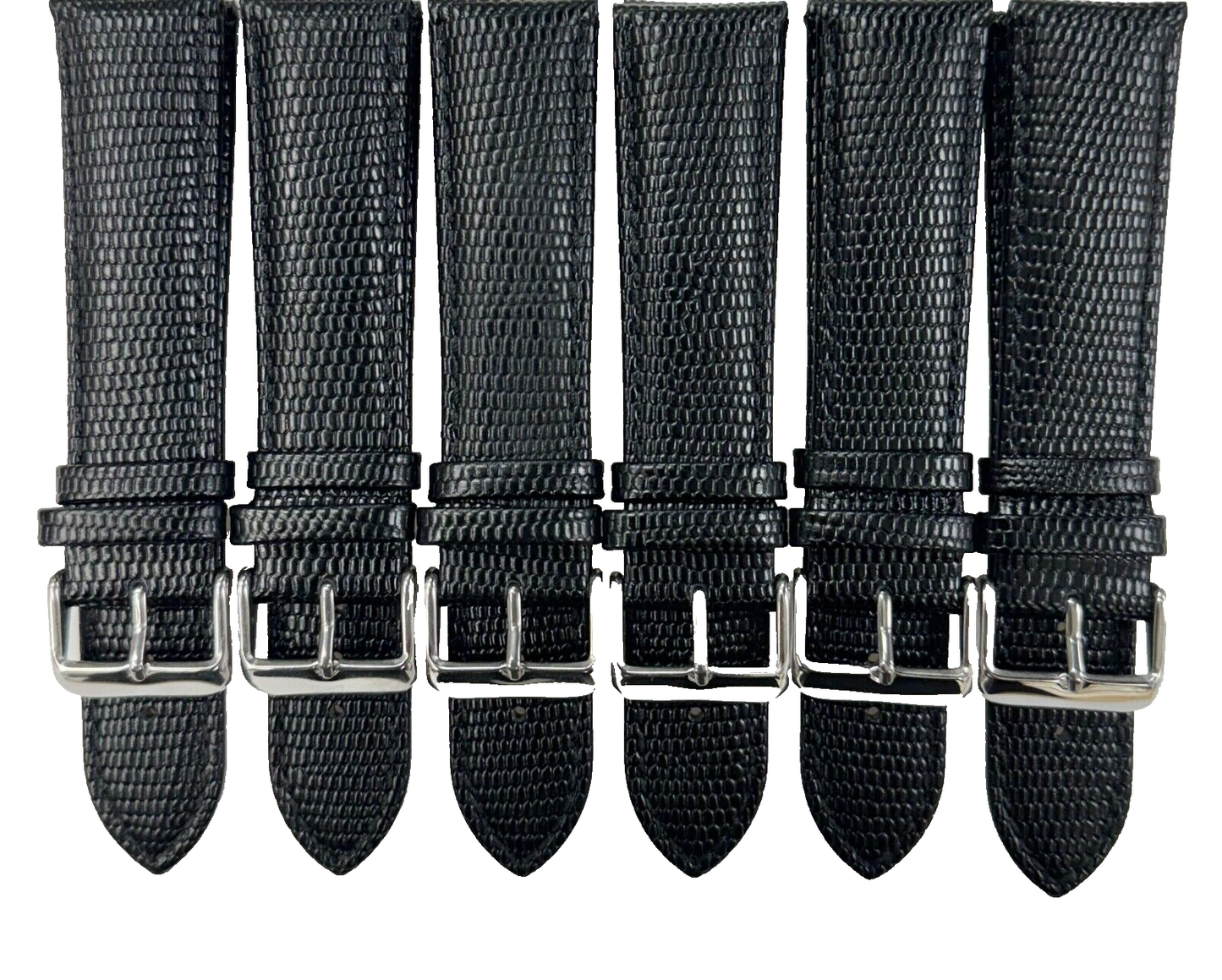 Lot of 6 Watch Band 22MM Genuine Leather Black Lizard Grain Padded (R)