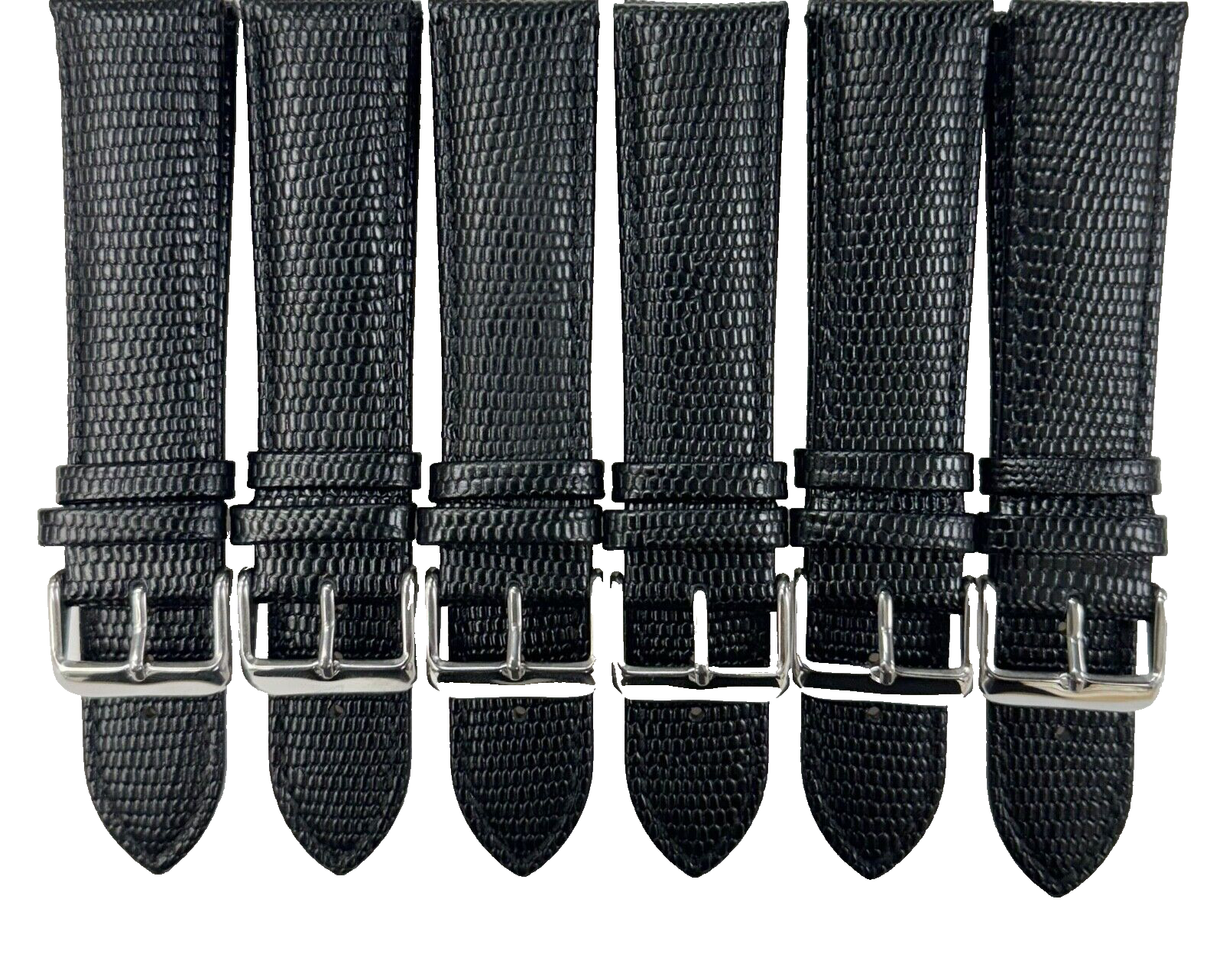 Lot of 6 Watch Band 22MM Genuine Leather Black Lizard Grain Padded (R)