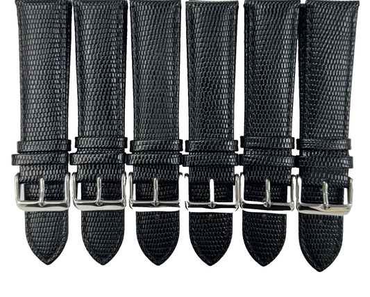 Lot of 6 Watch Band 22MM Genuine Leather Black Lizard Grain Padded (R)