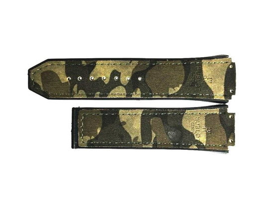 PLAIN ARMY COLOR LEATHER RUBBER WATCH BAND FOR HUBLOT WATCHES OF SIZE 19X22MM