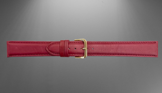 20MM XL Plain Padded Red Genuine Leather Watch Band, stitches