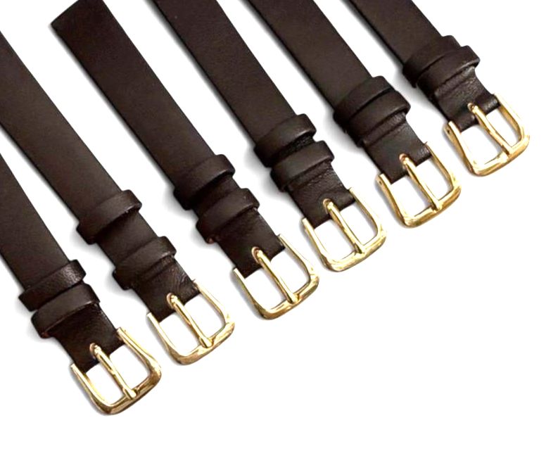 (set of 6) Brown 12MM FLAT LEATHER STRAP BAND FOR WATCH gold Buckle