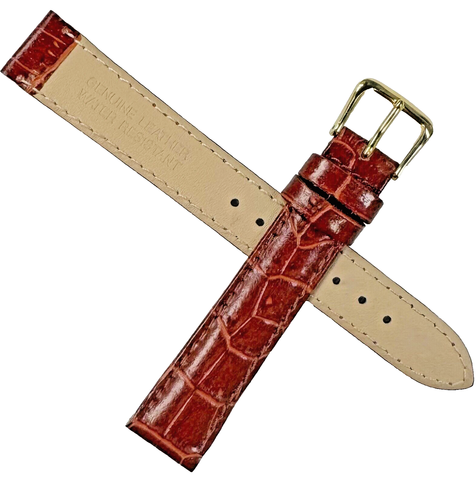 Watch Band Leather Alligator Grain Brown Stitched Padded 16mm