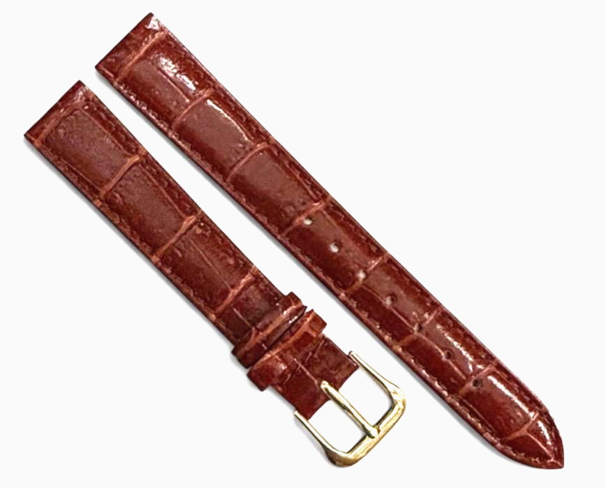 Watch Band D.RED color Genuine Leather Crocodile Grain Padded- 14mm