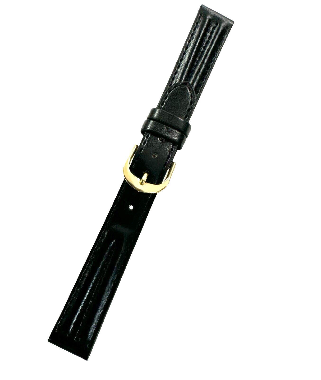 Watch Band Plain Black with 4 Stitches Genuine Leather Padded 16mm