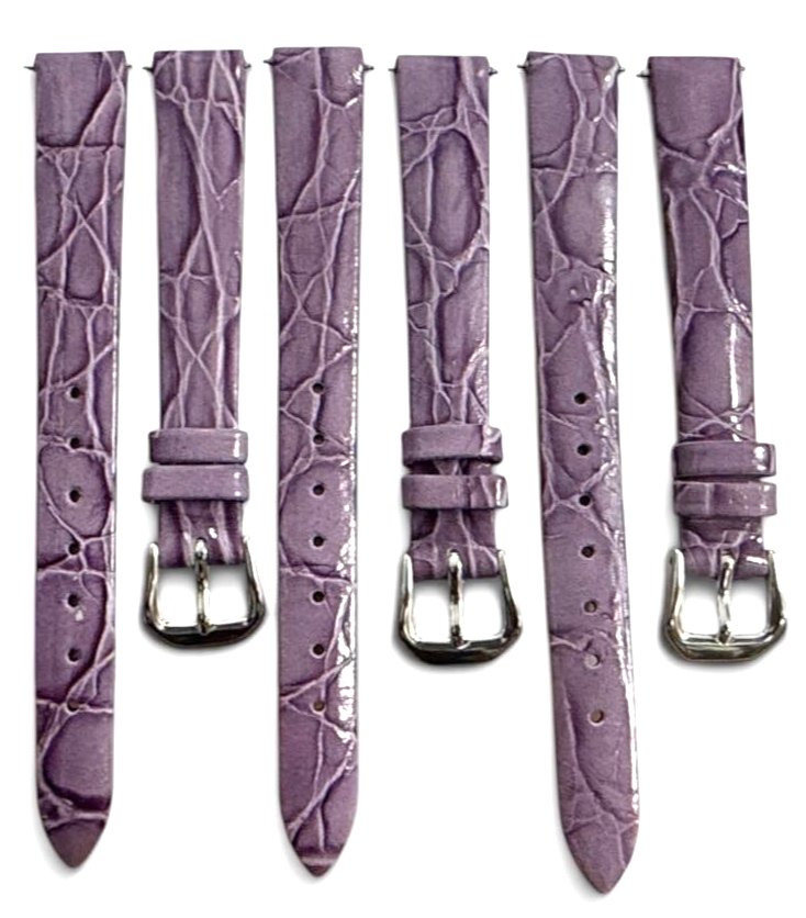 (set of 3)12mm Purple color Genuine Leather Alligator Watch Band Strap
