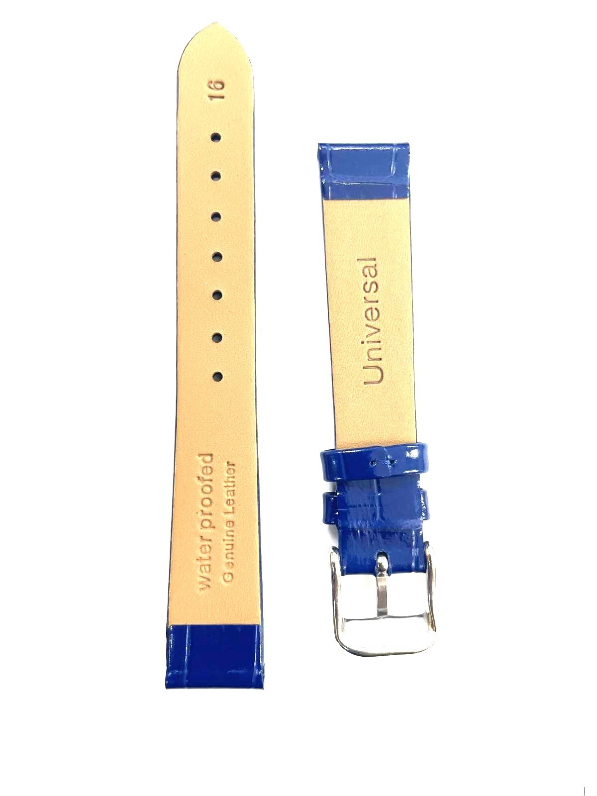 Watch Band Blue Genuine Leather Alligator Grain (Flat) 16 MM  for Men Watches