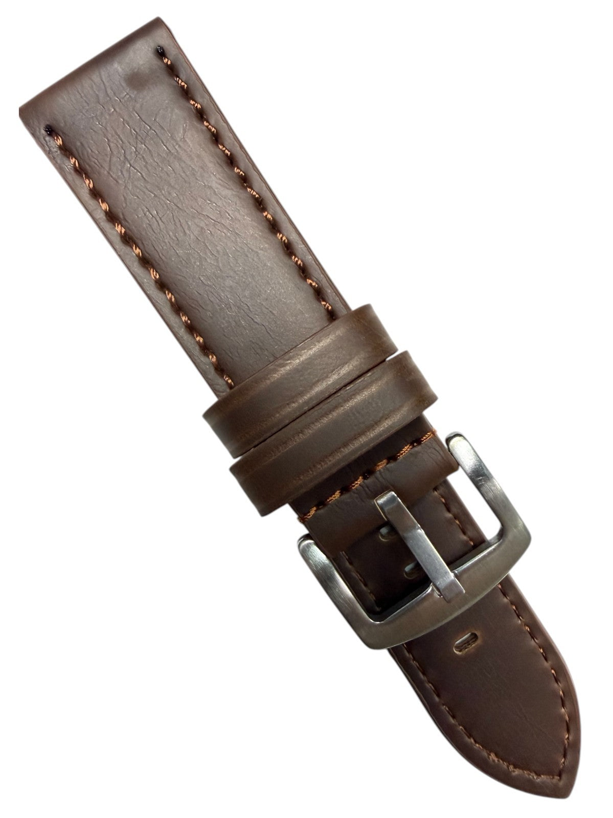 Genuine Leather Dark Brown Flat Stitched Watch Band Quick Release Strap