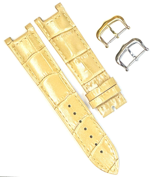 Watch Band For Cartier PASHA Alligator Grain Size 20x18mm Beige Color