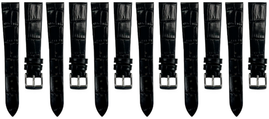6PCS Black Leather Flat Unstitched Alligator Grain Watch Band Size 18MM