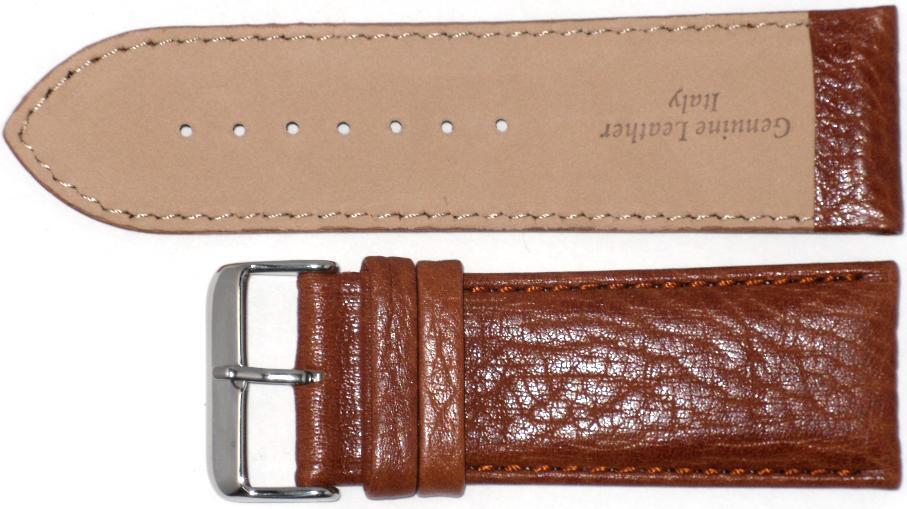 WATCH BAND L.BROWN GENUINE LEATHER 30MM PADDED,STITCHED, THICK ( HIGH QUALITY)
