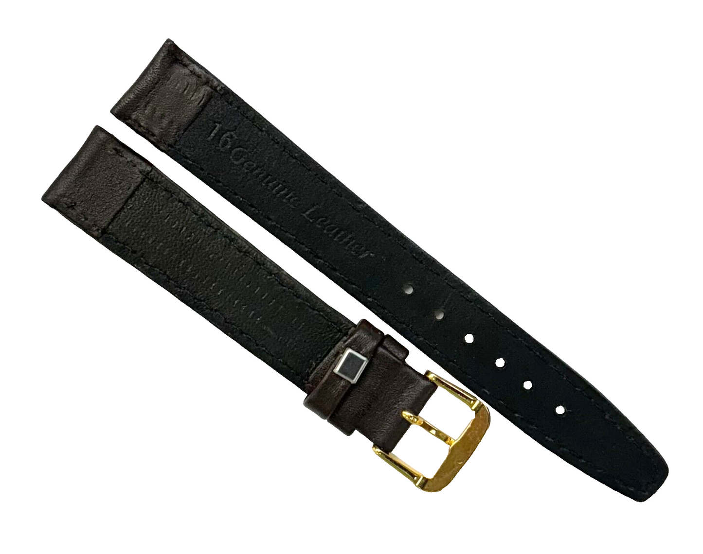 Watch Band Plain Dark Brown Genuine Leather  Flat Stitched 16mm