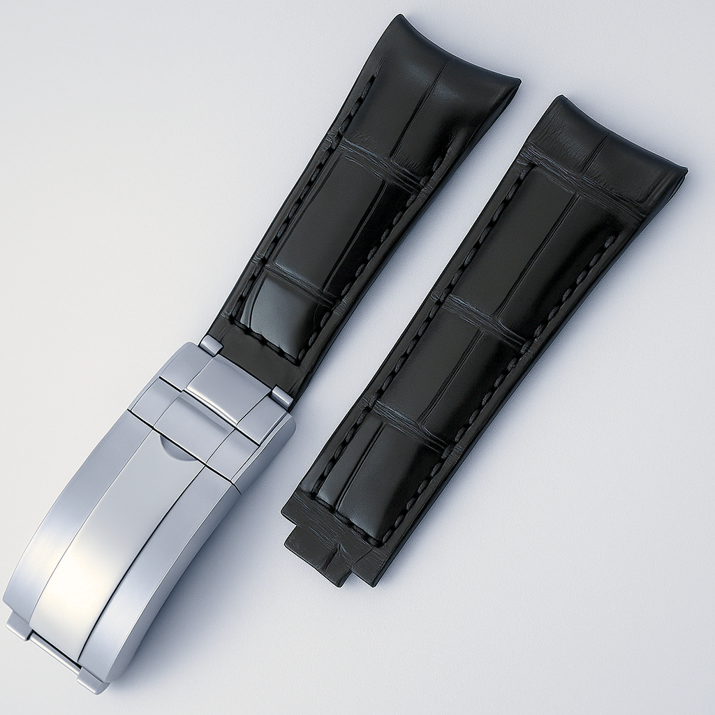 High-Quality Black Leather Watch Band – 20mm for Rolex Watches | Steel Clasp
