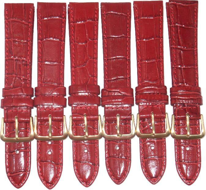 Lot of 6Pcs.Watch Bands Red Genuine Leather Alligator Grains 18mm (A1 Quality ) 