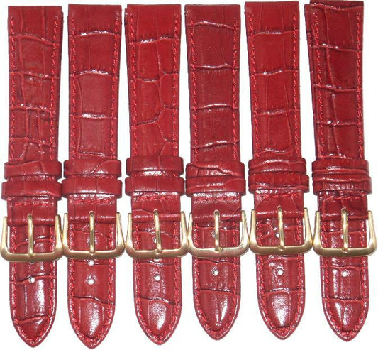 Lot of 6Pcs.Watch Bands Red Genuine Leather Alligator Grains 18mm (A1 Quality ) 