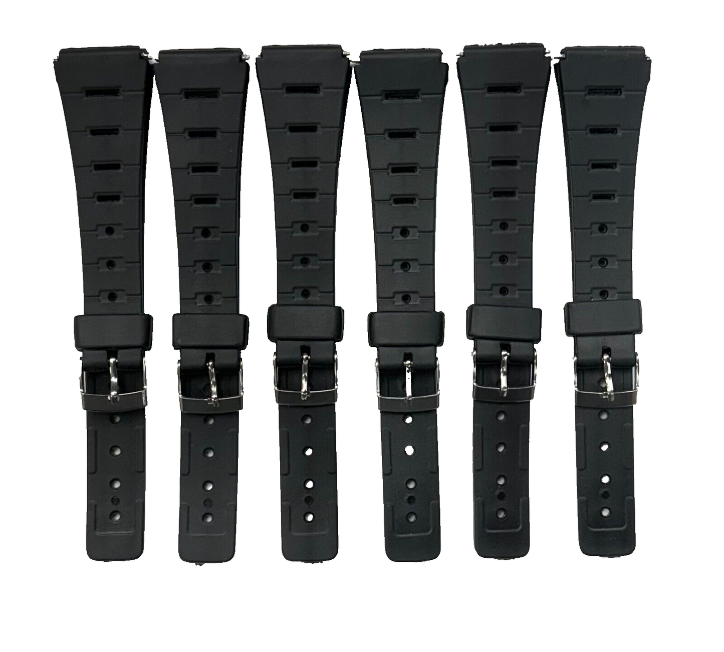 Lot of 6 19MM PVC Black, Flat & Slim Watch Band for Casio,Timex,Citizen & others