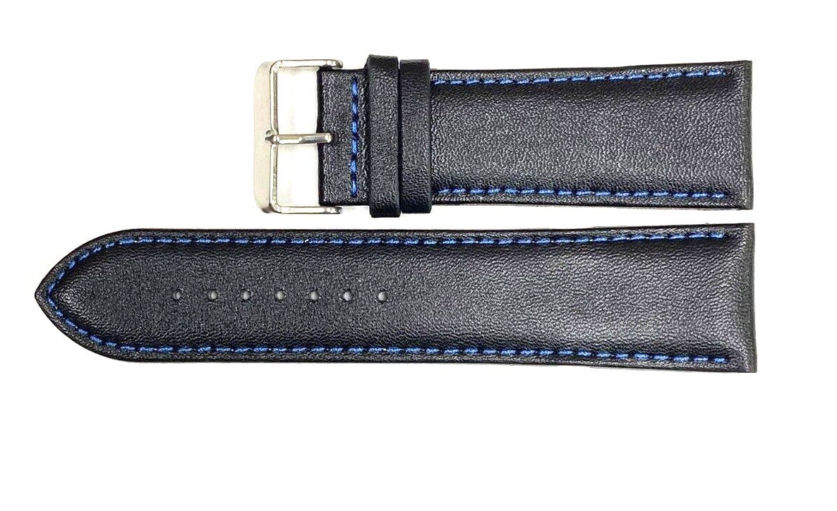 Watch Band Genuine Leather Plain PADDED With Stitches Black Color Of Size 26MM