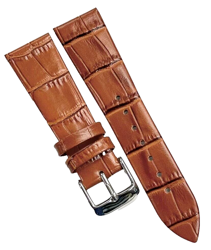 New Watch Band Short Brown 20x16MM Genuine Leather Alligator Grain Flat Slim