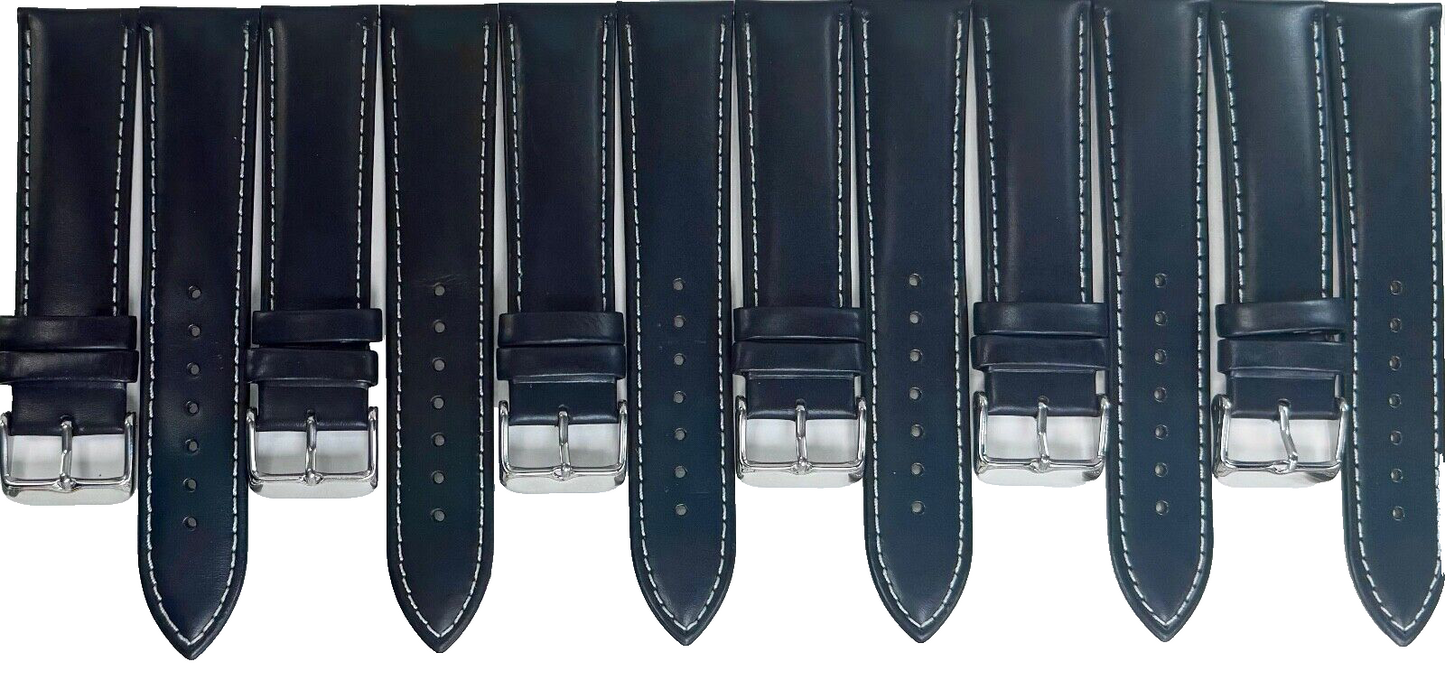 22MM, Lot of 6 UNIVERSAL WATCH BANDS Dark, Deep Blue  GENUINE LEATHER PADDED