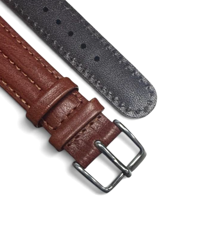 Watch Band Brown Genuine Leather Padded Stitches 18mm