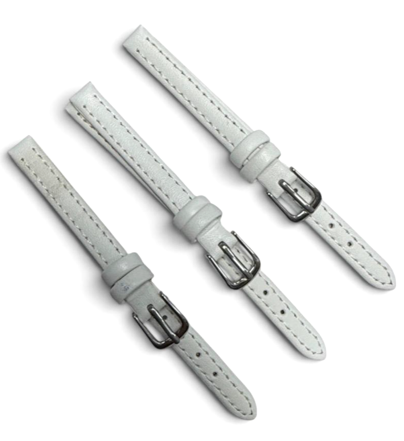 (set of 3) white color Flat Genuine Leather Watch Band Strap-8/10mm