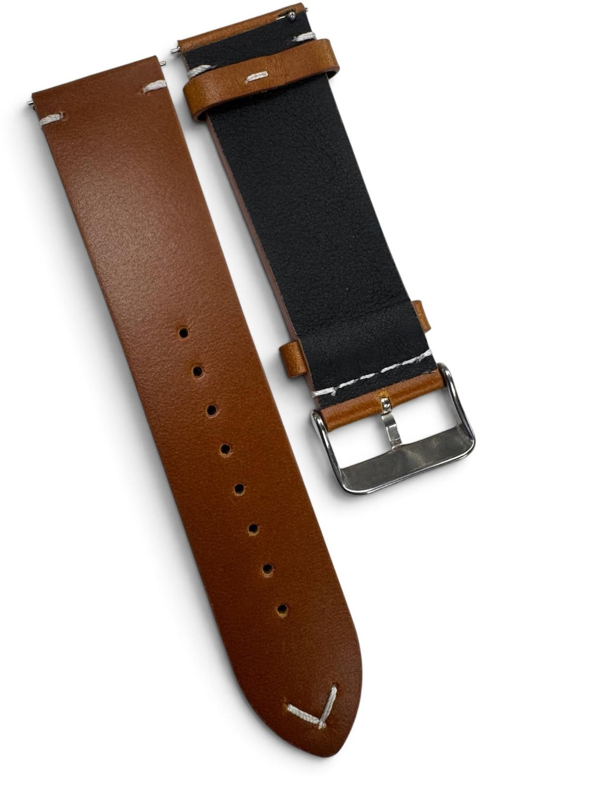 STITCHED GENUINE LEATHER UNIVERSAL WATCH BAND 24mm TAN BROWN COLOR