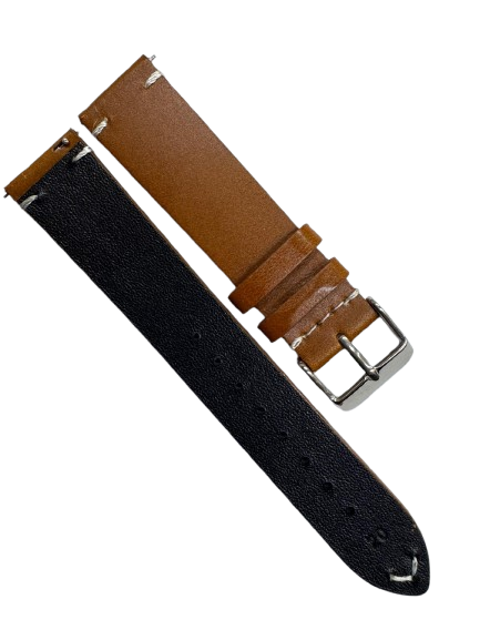 STITCHED GENUINE LEATHER UNIVERSAL WATCH BAND 20mm TAN BROWN COLOR