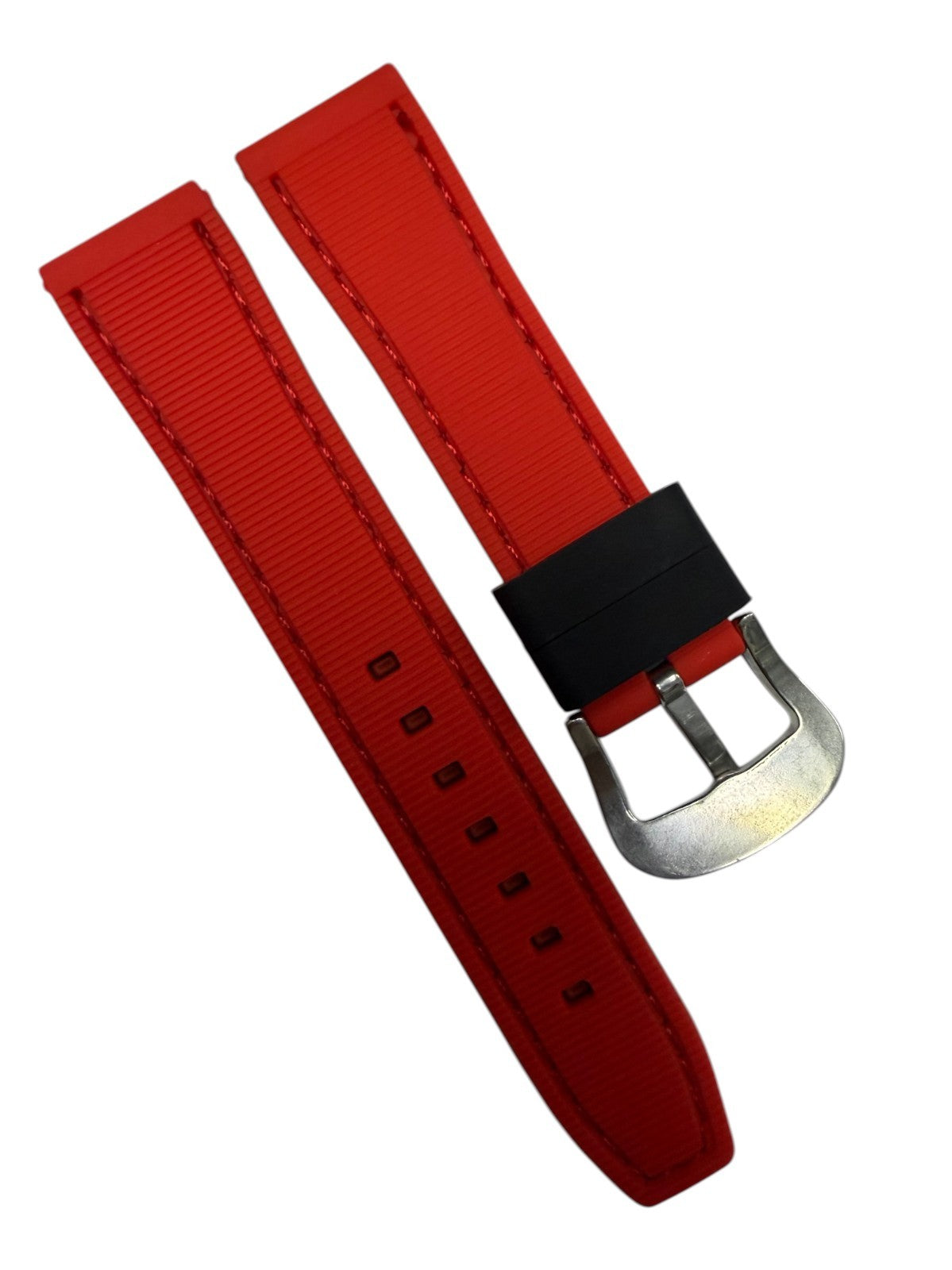High-Quality Silicone Flat Stitched Watch Band – Red & Black, 20/22/24mm
