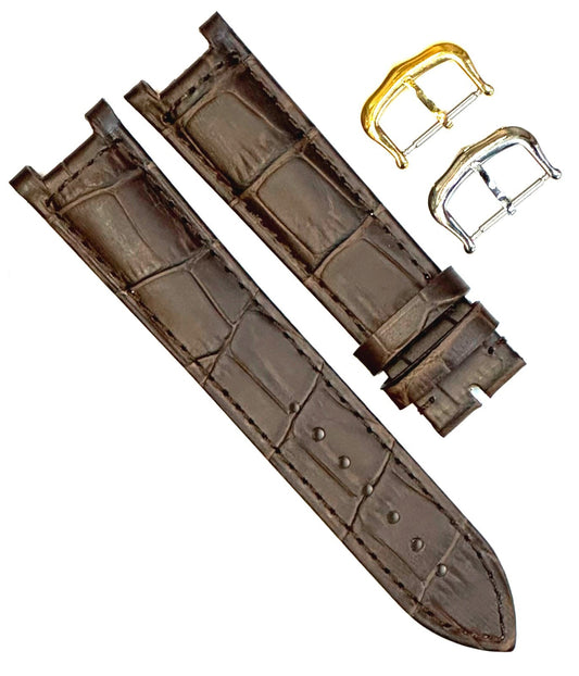 Watch Band For Cartier PASHA Alligator Grain Size 20x18mm D.Brown Color