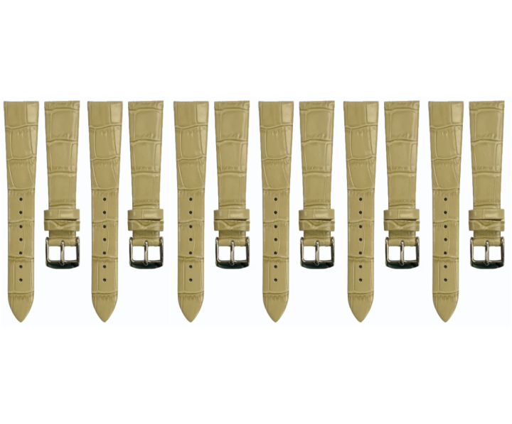 Lot of 6PCS Beige Leather Flat Unstitched Alligator Grain Watch Band 18MM
