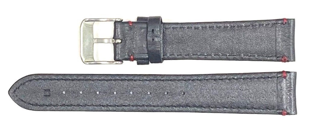 Watch Band Genuine Leather Plain PADDED With Stitches Black Color Of Size 18MM