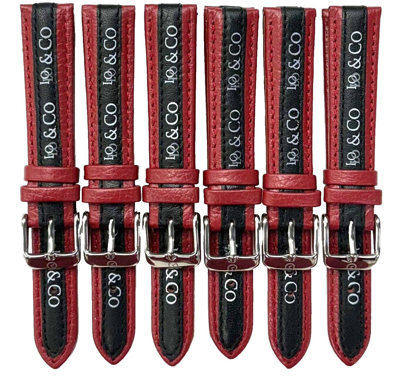 LO&CO Watch Band 16mm Regular Red Genuine Leather  Stitched, Padded (lot of 6)