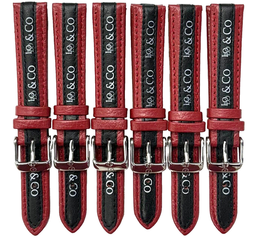 LO&CO Watch Band 16mm Regular Red Genuine Leather  Stitched, Padded (lot of 6)