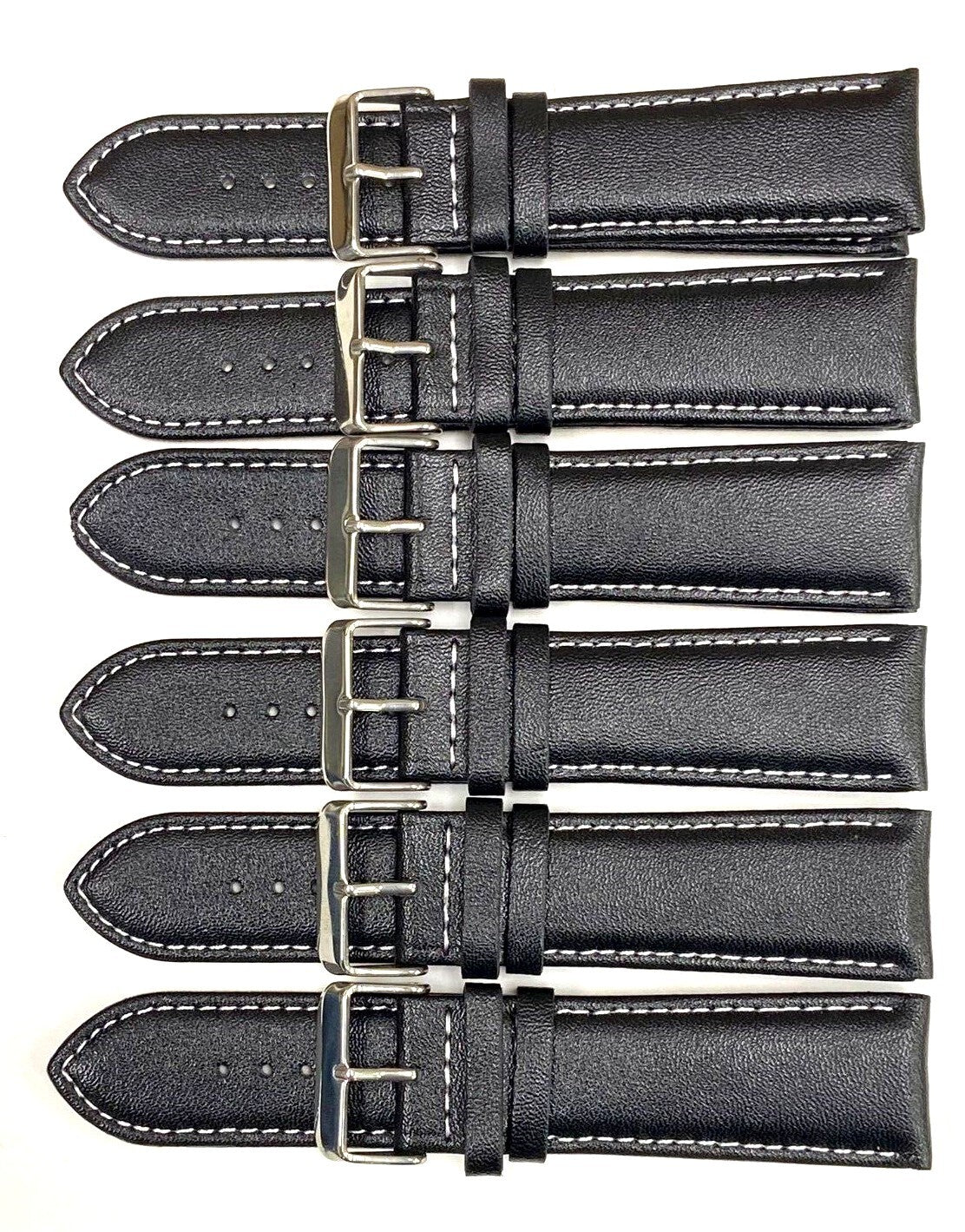 Watch Band Genuine Leather Plain PADDED With Stitches Black Color Of Size 24MM