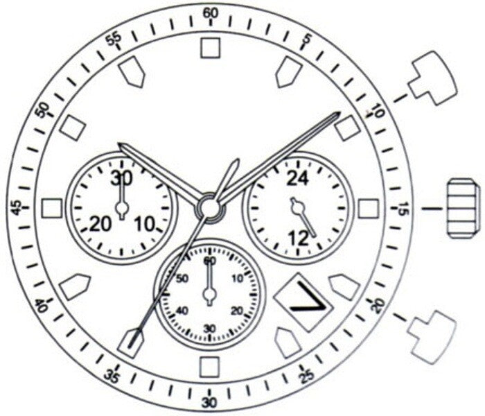 Miyota JS25 Movement Japan 3 Hands, Date at 4:30